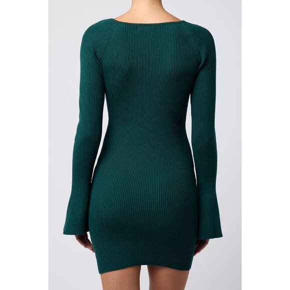 Womens Mallory Boat Neck Mini Sweater Dress Cozy Long Sleeve Casual Fall Outfit - Picture 3 of 4